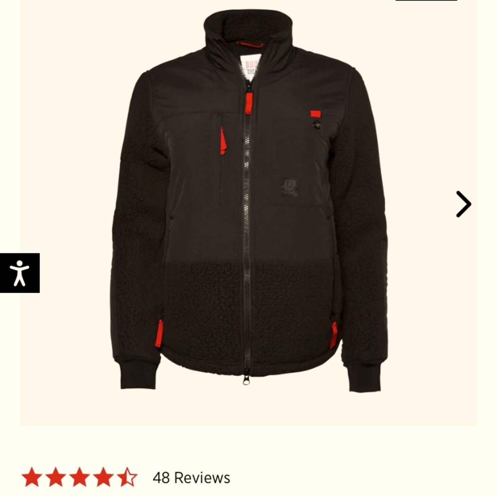 TOPO Designs Subalpine fleece. Size small. Black with red accents